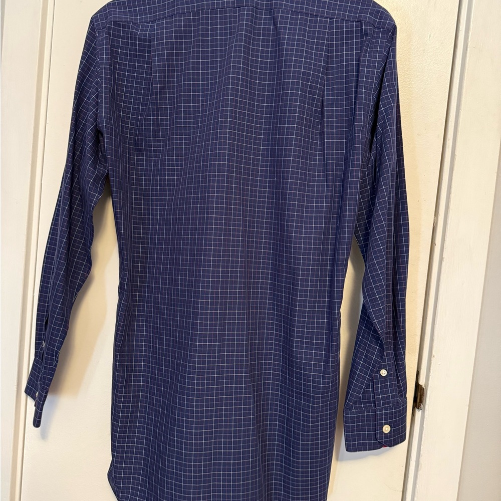 Men's Paul Frederick Blue Checkered Long Sleeve Shirt with Red Accents. - Picture 2 of 2